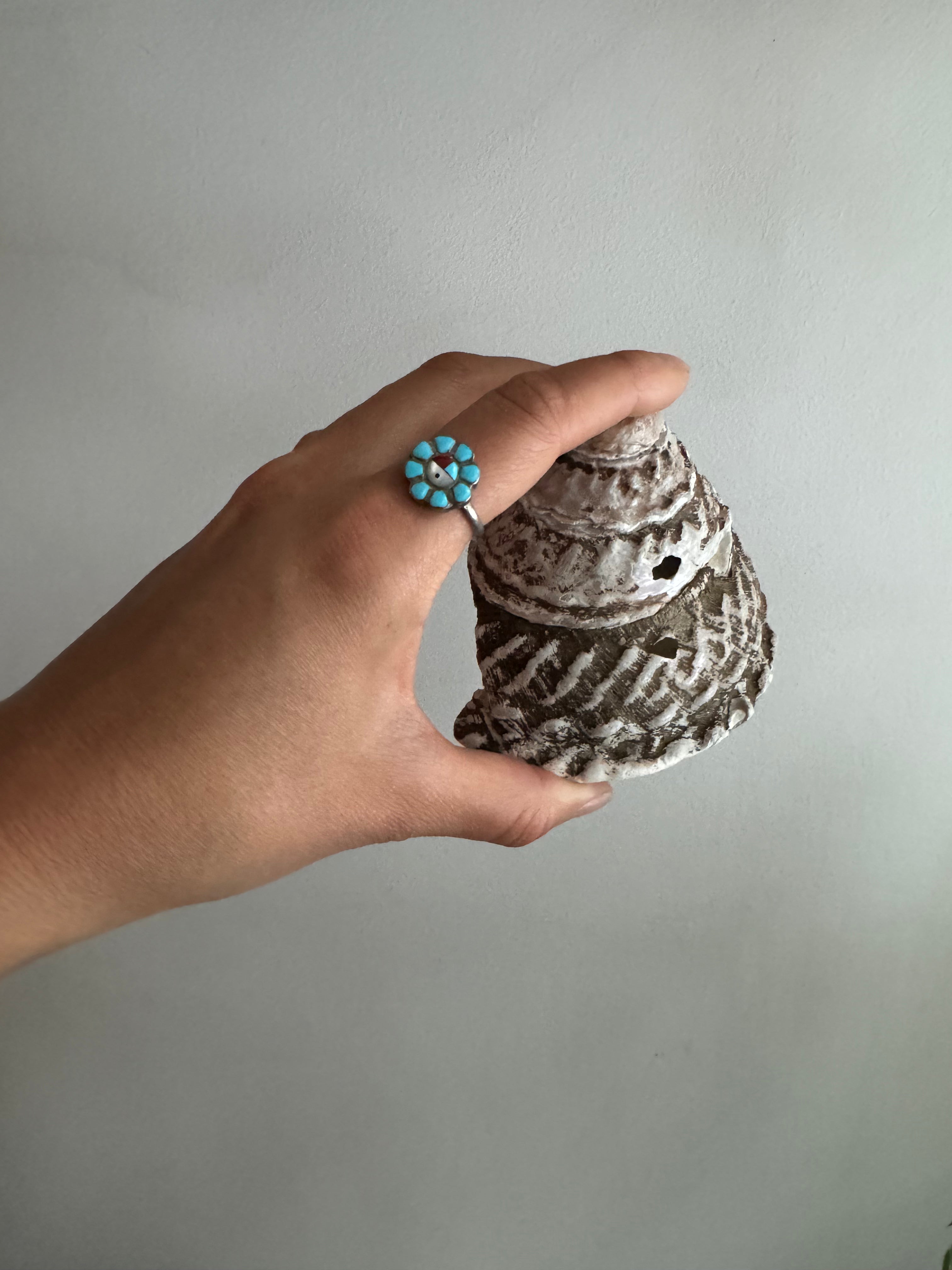 Zuni Turquoise + Coral Flower Ring