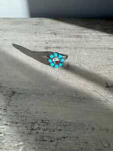 Zuni Turquoise + Coral Flower Ring