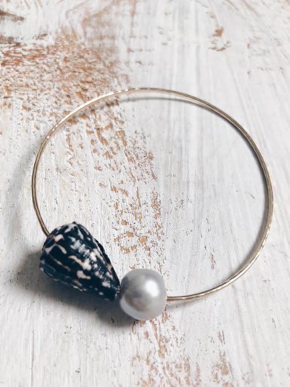 Chaldean Shell + Pearl Bangle