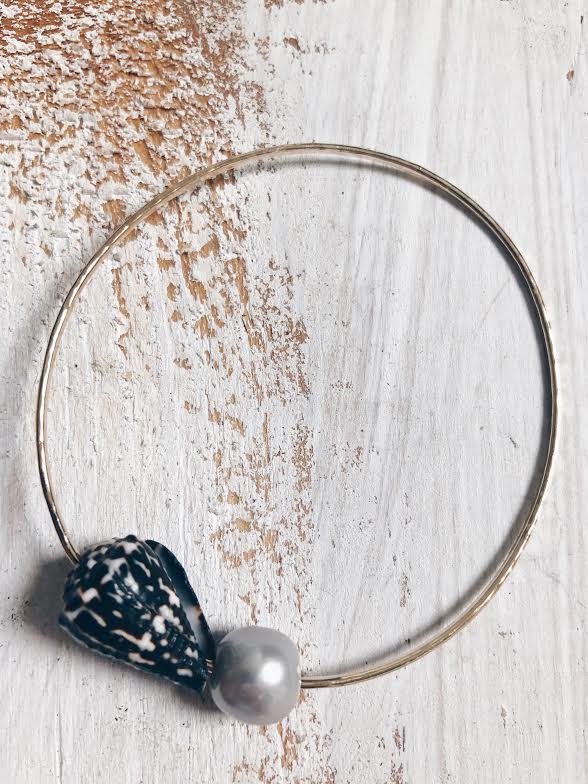 Chaldean Shell + Pearl Bangle